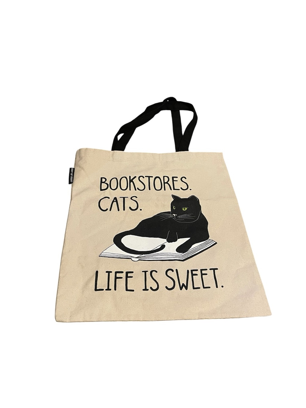 Out of Print Cream Tote with Black Cat Design
